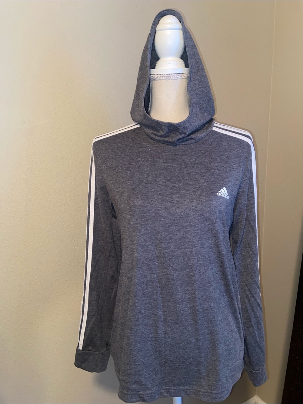 ADIDAS 3-Stripe ClimaLite Lightweight Hoodie Long Sleeve Tee T-Shirt Charcoal